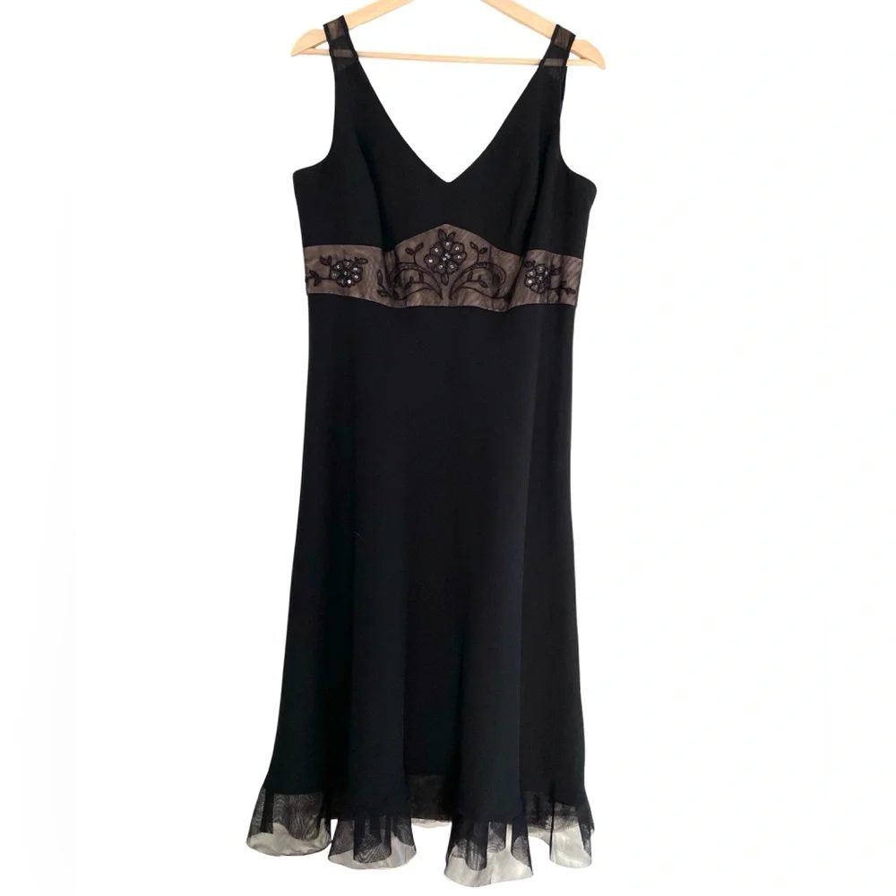 Evan Picone Babydoll Dress Black Sheer Mesh Beading Whimsygoth Y2K Dark Fairy 14